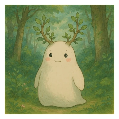 whimsical forest spirit with soft colors and gentle expression in ghibli style sticker
