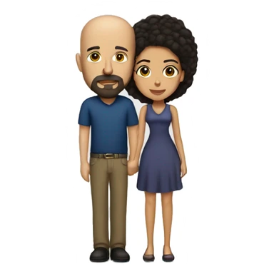 short venezuelan woman with long dark hair kissing tall bald american man with goatee sticker