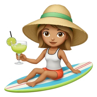 girl on a surf board with margarita and bucket hat sticker