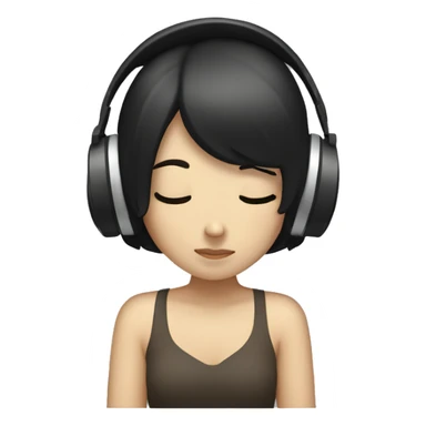 white girl with black hair eyes closed headphones on sticker