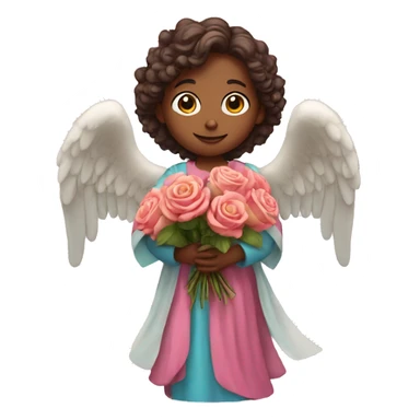 angel wearing colorful robes holding roses sticker