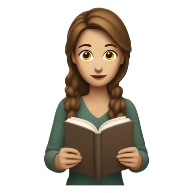 White woman with brown hair reading book sticker