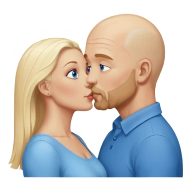 middle age bald man with salt and blonde scruff, blue eyes and blonde woman with blue eyes kissing each other sticker