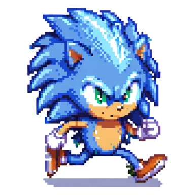 Sonic the Hedgehog, blue spiky hair, running, classic video game style sticker