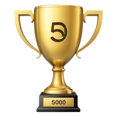 Golden trophy with "500" engraved, YouTube play button, minimal, white background sticker