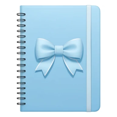 notebook with baby blue cover and white bow drawing on front, minimal, soft colors sticker
