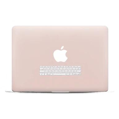 A sleek and modern MacBook Air laptop in a soft pastel pink color. The Apple logo on the back of the screen is white, contrasting elegantly with the pink finish. The laptop is slightly open, showing a glimpse of the white keyboard and silver edges. The design is minimalist and stylish, reflecting a premium aesthetic. sticker