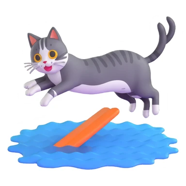 cat jumping into a lake sticker