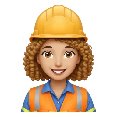 surprised construction worker curly haired woman wearing ppe sticker
