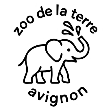Logo avce un éléphant qui projette de l'eau avec au tour ( en rond ) écris : zoo de la terre avignon  sticker