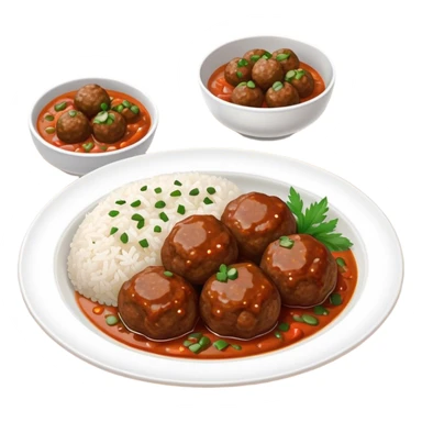 Kofte Cinematic Realistic Kofte Dish Emoji, depicted as spiced meatballs served alongside a portion of fragrant rice, rendered with rich textures and warm, appetizing lighting. sticker