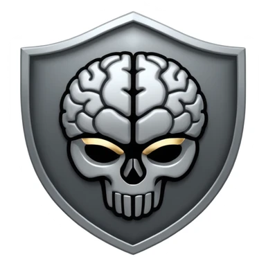 Minimal flat icon of a shield combined with a human brain, symbolizing self-control and mental discipline. Monochrome, premium style, high contrast, no text, dark theme friendly. sticker