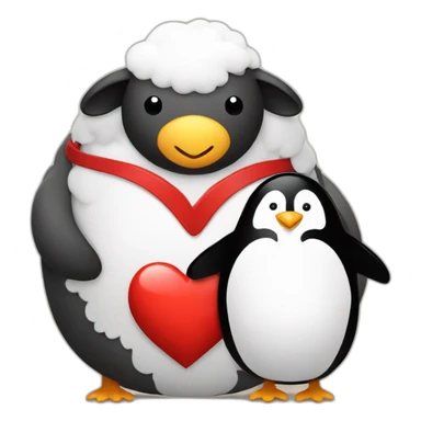 sheep and penguin holding hands with a big heart above them sticker
