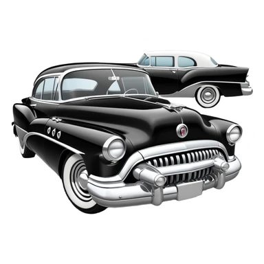 classic hot rod car, 1950s Buick Century influence, black and white colors sticker