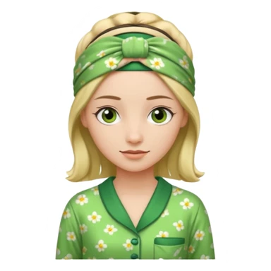 women in green pyjamas with headband sticker
