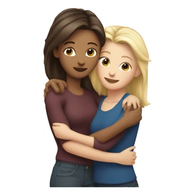 hugging one brunette and one blonde  sticker