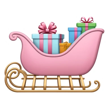 light pink Christmas sleigh decorated with gift boxes, minimalist emoji style sticker