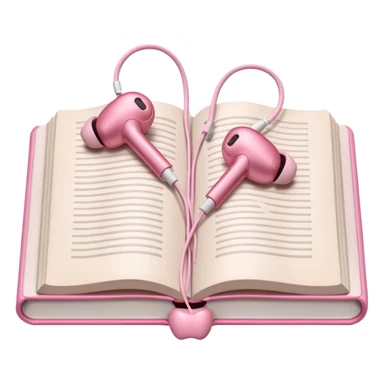  pink Pink Apple-style earbuds lying on an open book, soft pastel tones, cozy and minimal aesthetic, realistic lighting and shadows, top-down view, transparent background" sticker