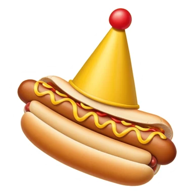 A hotdog wearing a party hat sticker