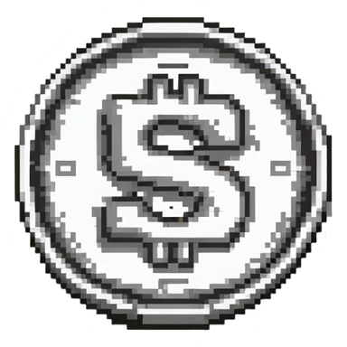 A silver coin with S.R symbols engraved prominently sticker