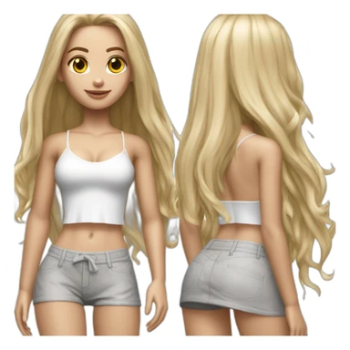 hyperrealist caucasian long straight hair blonde brown eyes white bikini top gray tight mini skirt black sneakers full body sticker