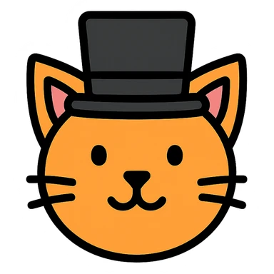 cat with a top hat, color outlined icon style, clean lines sticker