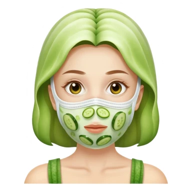 Girl wearing facemask with cucumbers sticker