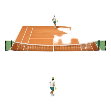 A tennis court at the Roland Garros tournament, with the iconic clay surface and a tennis ball bouncing near the net. The scene evokes the energy and excitement of the grand event, with vibrant crowds in the stands and a competitive atmosphere. sticker