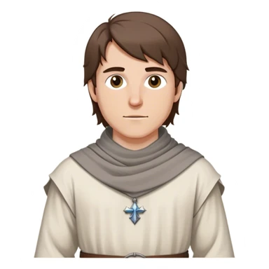 medieval outfit worn by a DnD themed fantasy character. basic cotton tunic with a thin belt and a scarf draped over the shoulders. clothes only above the waist. The clothes full waist. The character's haven't arms. character is straight brown hair gray eyes medium-length hair white man. sticker