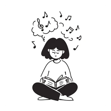 Girl sitting cross-legged reading notes in a spiral notebook sticker