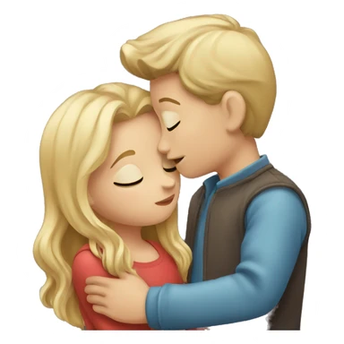 Boy with blond hair kissing a girl with brown hair sticker