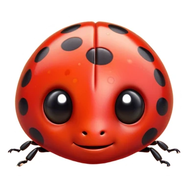 Cinematic Cute Ladybug Portrait Emoji, Head tilted playfully and inquisitively, featuring a diminutive, adorable form with a glossy red shell dotted with playful black spots and round, sparkling eyes full of gentle mischief, Simplified yet irresistibly adorable features, highly detailed, glowing with a warm, inviting glow, high shine, affectionate and lively, stylized with a touch of whimsical garden charm, soft glowing outline, capturing the essence of a mischievous ladybug that seems as if it could flutter out of the screen into your arms! sticker