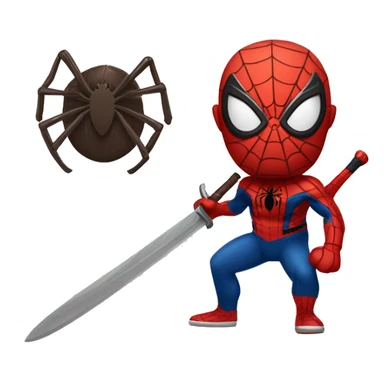 Spider-man with a sword in a slicing pose sticker