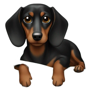 Black and brown dachshund laying on arm of a white sofa on top of a green blanket  sticker