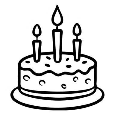 A birthday cake with lit candles and decorative frosting sticker