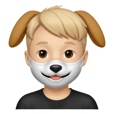 boy wearing dog mouth mask, without ears sticker