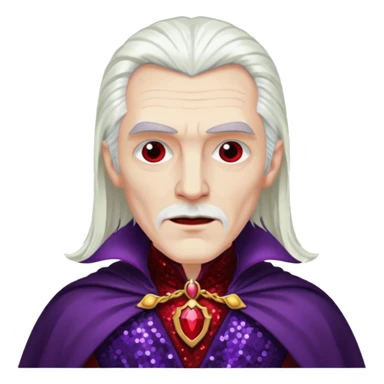 Dracula with long white hair, dark purple sequin suit, dark red sequin cape sticker