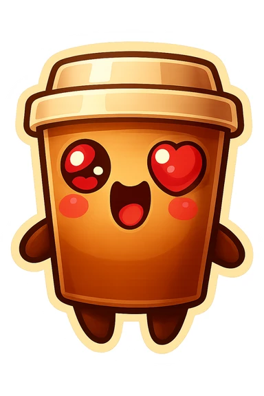 Tall coffee cup, extreme flirty, gushing with love, dramatic sticker