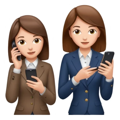 two brown haired girls, looking professional maybe leaned back on back and looking forward and using phones sticker