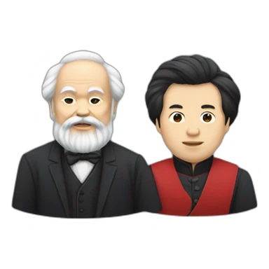 Li Hongzhi and Karl Marx, two human mentors, arm in arm sticker