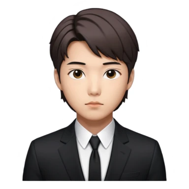 Create a Korean male idol in sleek black suit, side-swept hair & serious gaze, inspired by RM of BTS. sticker