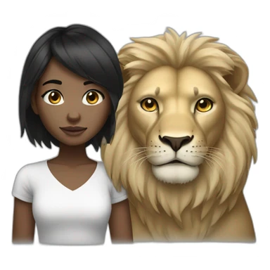 White skin black haired Girl and lion sticker