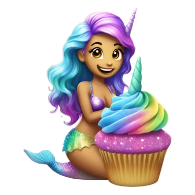 A rainbow, unicorn mermaid pooping cupcakes sticker