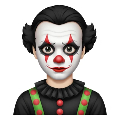 man with black hair only black and white clown makeup black eye makeup black lipstick black t-shirt sticker