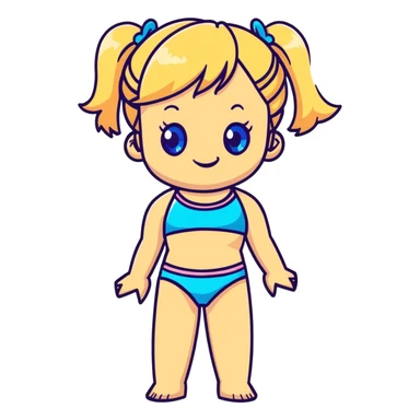 Cartoon blonde girl with pigtails, blue eyes, wearing a bikini, at the beach sticker