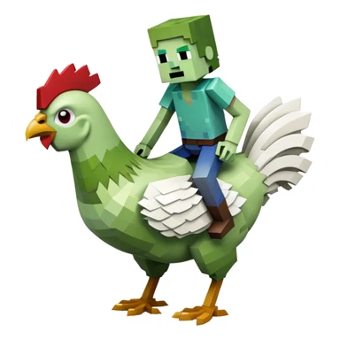 small square-shaped Minecraft zombie riding a small white chicken sticker