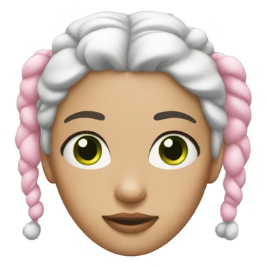 woman with white and pink hair in 2 buns.  She has green eyes. sticker
