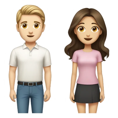 brown haired asian girl with straight hair and brown haired white guy with wavy hair sticker