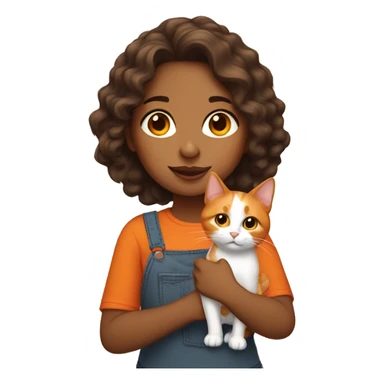 mexican girl with wavy hair, holding a calico/orange mixed cat sticker