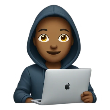 designer with hoodie and a macbook sticker